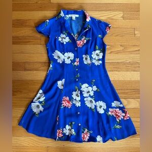 FOREVER 21 Royal Cobalt Blue Floral Shirt Dress Mini Vintage EUC